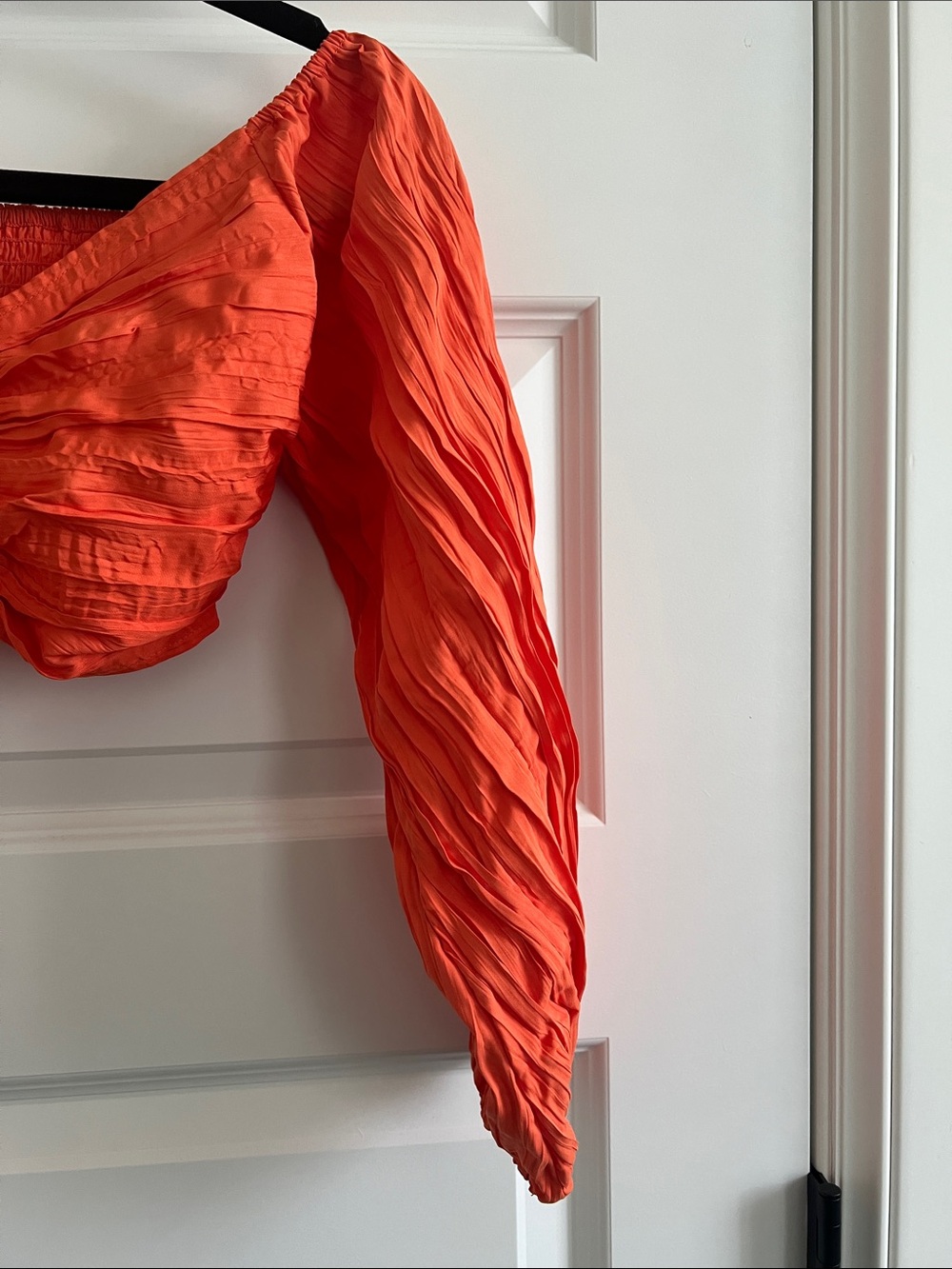Urban Outfitters Bright Orange Ruched Long-Sleeve Crop Top - Picture 3 of 5